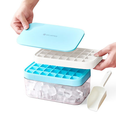 Reusable Easy Release Square Ice Cube Tray For Whiskey With Lid Storage Bin