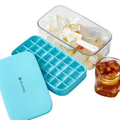 Reusable Easy Release Square Ice Cube Tray For Whiskey With Lid Storage Bin