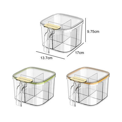 PET Household Kitchen Salt Jar Multi Grid Function Kitchen Spice Box  With Spoon