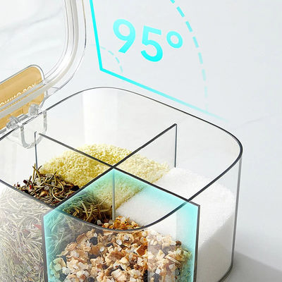 PET Household Kitchen Salt Jar Multi Grid Function Kitchen Spice Box  With Spoon