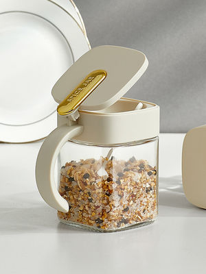 Durable 2 Grids Clear  Condiments Glass Container Pots Set With Handle And Spoon