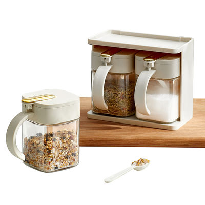 Durable 2 Grids Clear  Condiments Glass Container Pots Set With Handle And Spoon