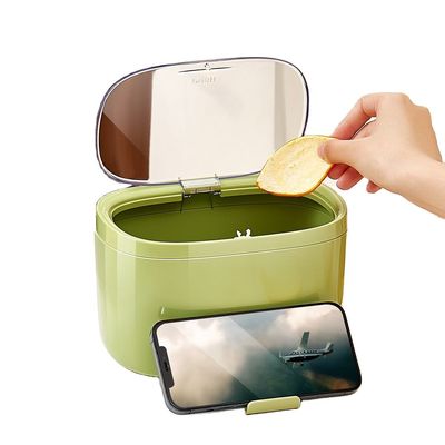 Portable Desktop Trash Can With Phone Holder Mini Pressing Automatic Waste Bin