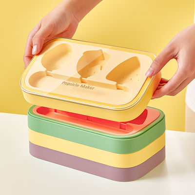 DIY Cartoon Fruit Shape Ice Cream Mold 3 grids Silicone Popsicle Mold Food Grade Ice Mould with Seal lid