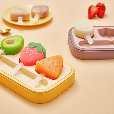 DIY Cartoon Fruit Shape Ice Cream Mold 3 grids Silicone Popsicle Mold Food Grade Ice Mould with Seal lid