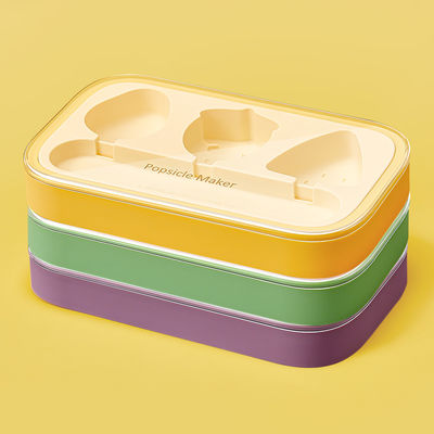 DIY Cartoon Fruit Shape Ice Cream Mold 3 grids Silicone Popsicle Mold Food Grade Ice Mould with Seal lid