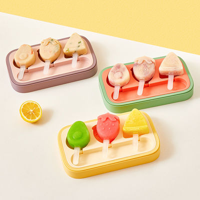 DIY Cartoon Fruit Shape Ice Cream Mold 3 grids Silicone Popsicle Mold Food Grade Ice Mould with Seal lid