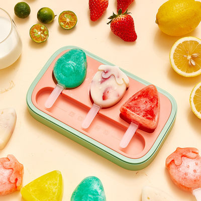 DIY Cartoon Fruit Shape Ice Cream Mold 3 grids Silicone Popsicle Mold Food Grade Ice Mould with Seal lid