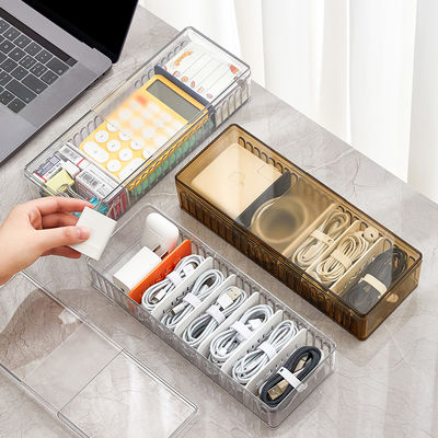 8 Grids Clear Transparent Plastic Desk Cable Organizer Space Saving Durable Cable Storage Box Set for Desktop TV Storage