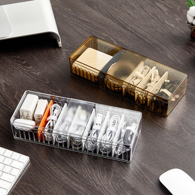 8 Grids Clear Transparent Plastic Desk Cable Organizer Space Saving Durable Cable Storage Box Set for Desktop TV Storage