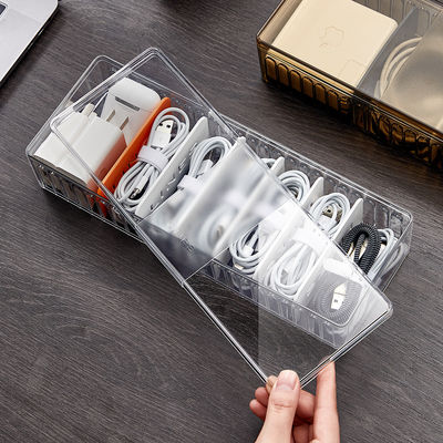 8 Grids Clear Transparent Plastic Desk Cable Organizer Space Saving Durable Cable Storage Box Set for Desktop TV Storage