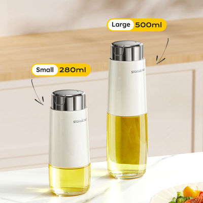 280ml 500ml Kitchen Glass Auto Flip Oil Dispenser Cooking Leakproof No Drip Stainless Steel Cap Oil Container Soy Sauce Bottle