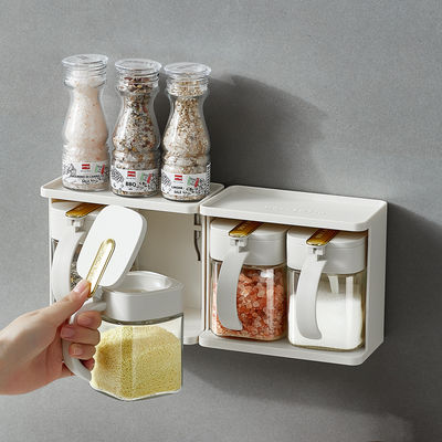 2 Grids Stackable Spice Jars Salt Sugar Container Sets Household Storage Box for Condiments Seasoning Jars